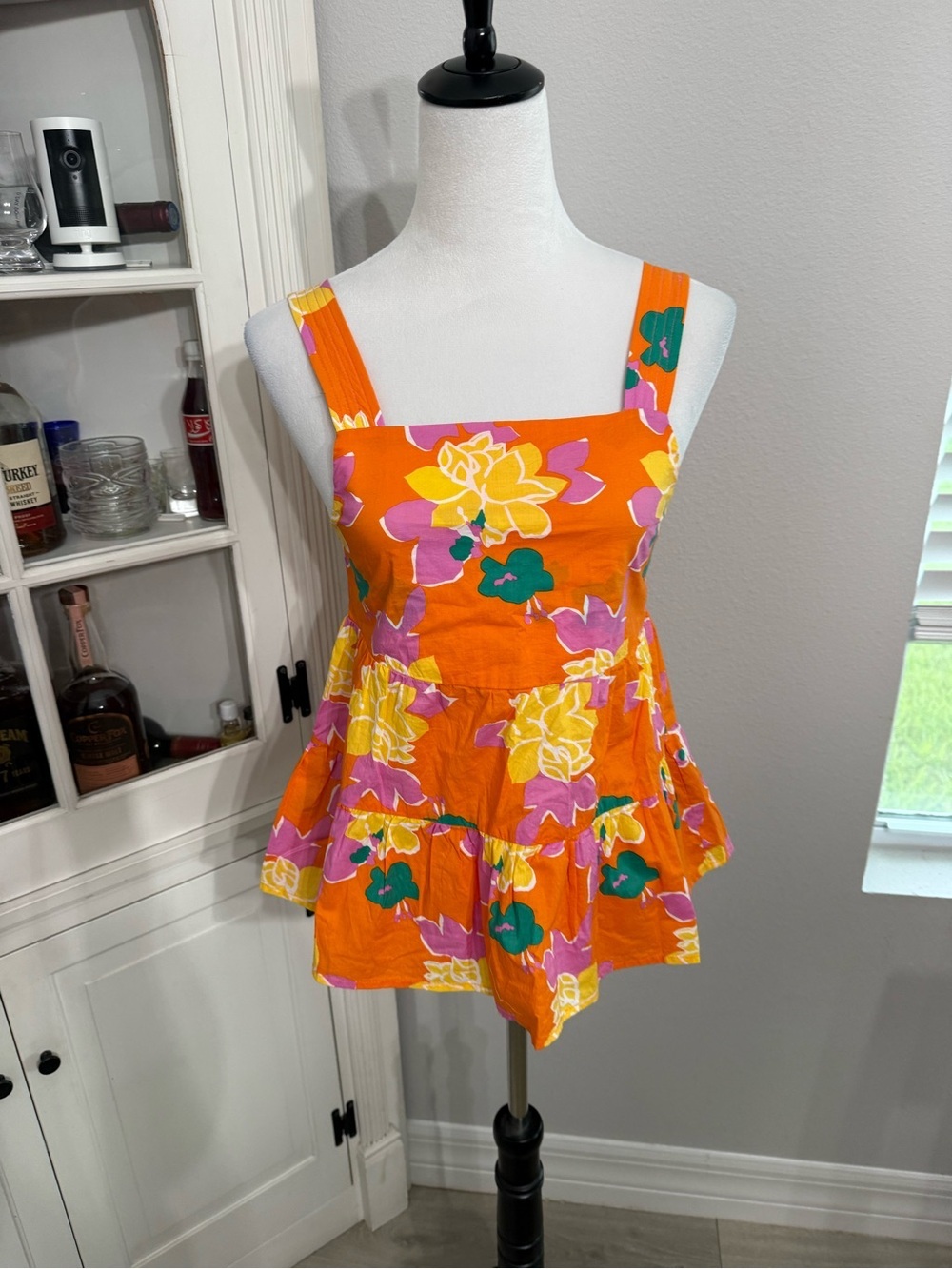 THML Orange Floral Tiered Camisole Top